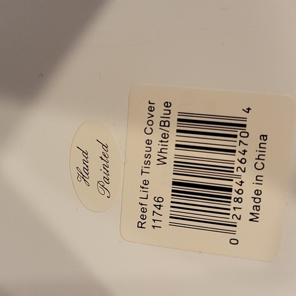 Tissue holder, creamy white with blue, green, tan, - Picture 5 of 6